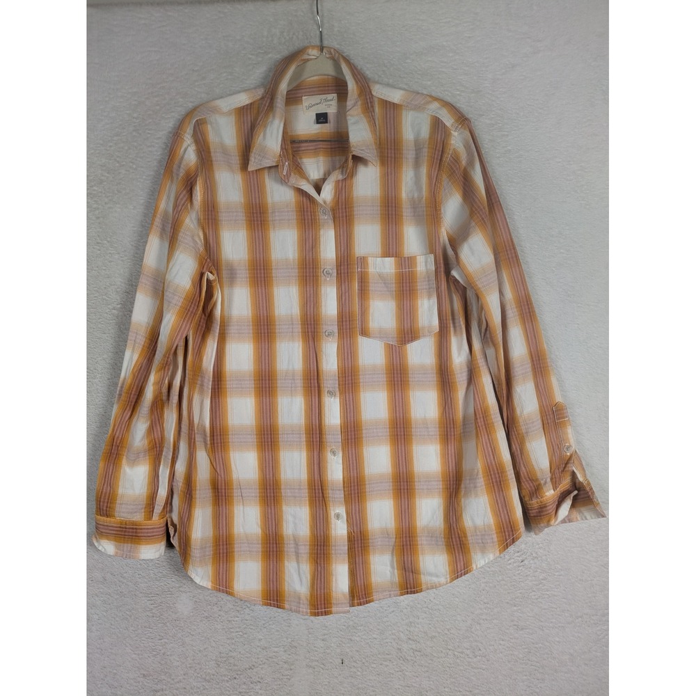 Universal Thread Button Down Womens Medium Orange Plaid Long Sleeve Pocket Shirt